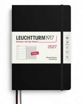 Týdenní plánovač Zápisník Black, Medium A5 2027, anglicky