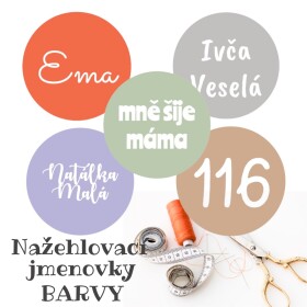 Jmenovky na oblečení, různé BARVY, 22mm, 22ks