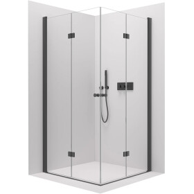 CERANO - Sprchový kout Volpe Duo L/P - 6 mm - černá matná, transparentní sklo - 80x70x190 - zalamovací CER-480145