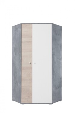 FRONTI Rohová šatní skříň SIGMA SI2 Beton + bílá lux + dub 15005