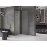 MEXEN/S - Velar L sprchový kout, posuvné dveře 120 x 120, dekor, zlato kartáčovaná 871-120-120-33-55