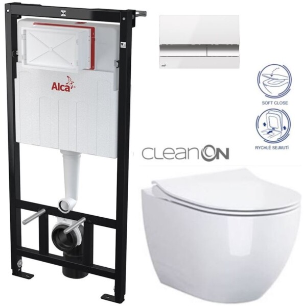 ALCADRAIN Sádromodul - předstěnový instalační systém s bílým/ chrom tlačítkem M1720-1 + WC CERSANIT ZEN CLEANON + SEDÁTKO AM101/1120 M1720-1 HA1