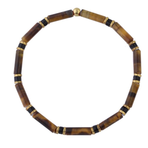 Luxusní pánský náramek Antonio Gold - tygří oko, zlatý hematit, Hnědá 20 cm