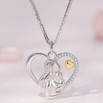 Stříbrný náhrdelník Maminka s dítětem - stříbro 925/1000, srdce, Stříbrná 50 cm + 5 cm (prodloužení)