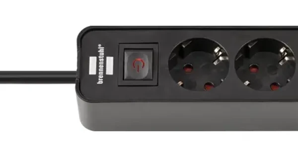 Brennenstuhl Ecolor prodlužovačka 4 zásuvky černá / Prodlužovací kabel / 2x USB-C / 1,5 m / bezpečnostní vypínač (1153240106)
