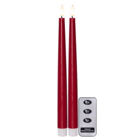 STAR TRADING LED svíčka Flamme Slim Red 28 cm – set 2 ks + dálkový ovladač, červená barva, vosk