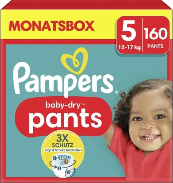Pampers Baby Dry Pants Junior 11-17kg (160 ks) / plenkové kalhotky / velikost 5 (11-17kg) (8006540711781)