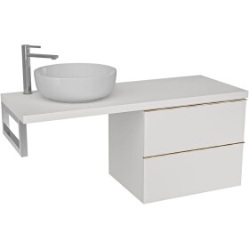 CERANO Deska pod umyvadlo Navira Pro - 161x46,5x3,6 cm - skříňka Velora 79 cm - bílá matná, zlatá úchytka - konzole chrom