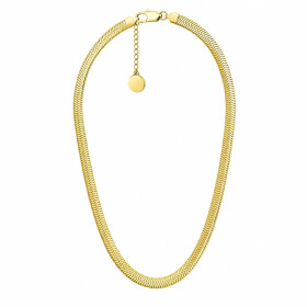 Ocelový náhrdelník Monica Gold 5 mm plochý had, chirurgická ocel, Zlatá 45 cm + 5 cm (prodloužení)