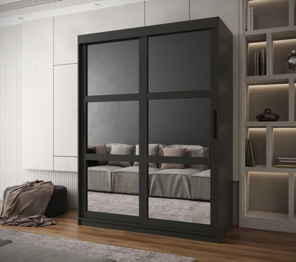 Šatní skříň Abi Miror Barva korpusu: Černá, Rozměry: 150 cm, Dveře: Černá