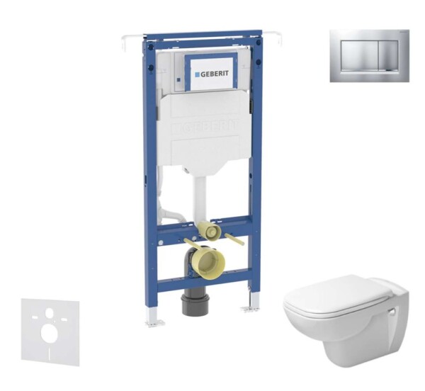 GEBERIT - Duofix Set předstěnové instalace, klozetu a sedátka Duravit D-Code, tlačítka Sigma20, Rimless, SoftClose, matný chrom/chrom SANI11CP2101