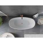 MEXEN/S - Olea volně stojící vana vzor 170 x 80, bílá/černá, sifon a přepad měď kartáčovaná 52821708075-65