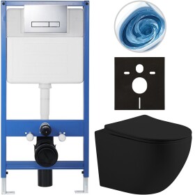 CERANO Kompletní WC set Profi/Cesso - černá matná - WC tlačítko Slim/Chrom - předstěnová instalace - 49x36 cm - 8050BD113