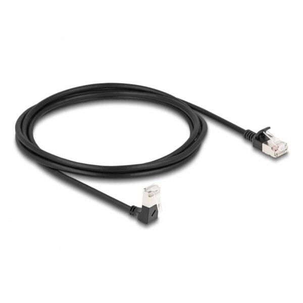 Delock 80306 RJ45 síťové kabely, propojovací kabely CAT 6A S/FTP 2.00 m černá Zahnutý kabelový vývod 1 ks