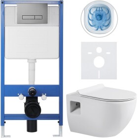 CERANO Kompletní WC set Profi/Dure - bílá lesklá - WC tlačítko Slim/Tmavě šedá - předstěnová instalace - 51x35 cm