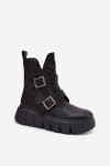Kožené zateplené dámské kotníčkové boty na platformě s přezkami Vinceza 66842 Černé 40