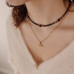 Dámský náhrdelník s černými turmalíny a růžovými rubíny, Černá 38 cm + 5 cm (prodloužení)