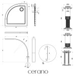 CERANO - Sprchová vanička čtvrtkruhová Brio - SMC/minerální kompozit - strukturovaná bílá - 80x80x4 + čelní panel + nožičky CER-035080