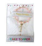 Dortisimo Zápich do dortu zlatý Happy Birthday s růžovými korálky