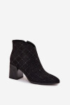 Dámské kotníkové boty na podpatku se zdobením D&A MR52-133 Černé 37