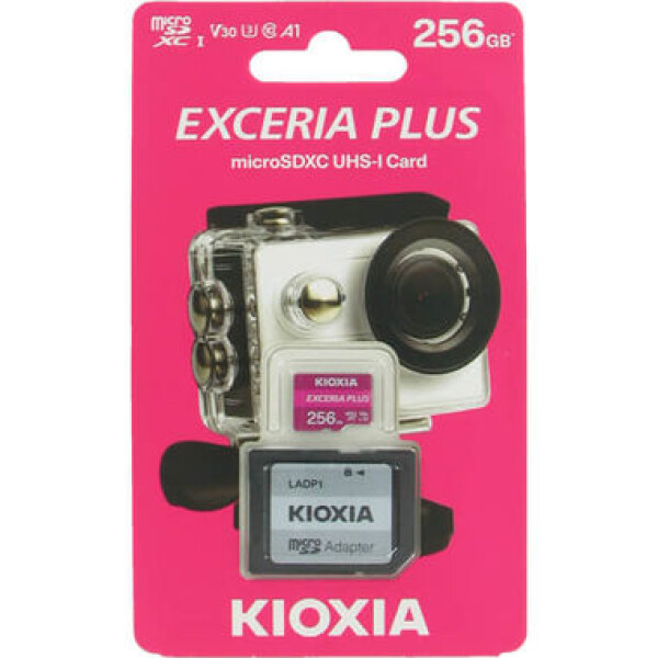 KIOXIA EXCERIA PLUS microSDXC 256GB + adaptér / Class 10 / UHS-I U3 / A1 / V30 / čtení: 100MBs / zápis: 65MBs (LMPL1M256GG2)