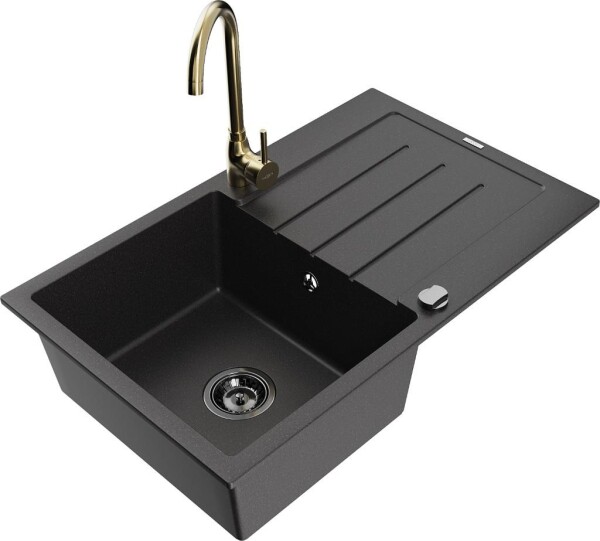 MEXEN - Bruno granitový dřez s odkapávačem včetně baterie Telma, černá 6513-77-670200-50-B