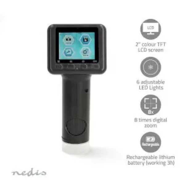 Nedis Microscope Camera černá / Ruční digitální mikroskop / 1080P / 48MP / 2" barevný TFT LCD (MCAM2424BK)