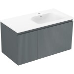 MEXEN/S - Rivel koupelnová skříňka 90 cm s umyvadlem Vela pravá, 1S, 1D, reliéf, grafit mat/bílá mat 91A23-09047-3-BBFF66-W23P01