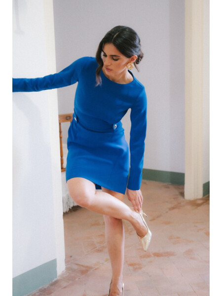 S419 Šaty s ozdobnými knoflíky v pase - královská modř EU S