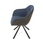 Židle jídelní, modrá látka a tmavě šedá látka v dekoru vintage kůže, černý kov, otočná P90°+ L90° s vratným mechanismem