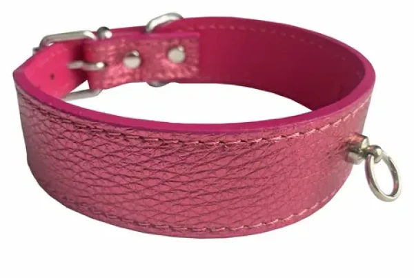 HUHUBAMBOO Obojek Metal růžový M / Rozšířený / 28 mm x 30-35 cm / Hovězí kůže (355462)