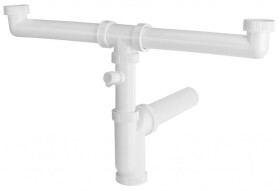 Bruckner - Dřezový sifon s odbočkou 6/4", pro dvojdřez, pračková odbočka, DN50, bílá 155.133.0