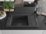 MEXEN/S - Elias granitový dřez 1-miska s odkapávačem včetně baterie Flora, černá kropenatá 6511-76-670401-70-B