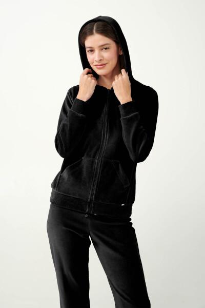 Vamp - Sametová tepláková souprava na zip s kapucí 21140 - Vamp black s