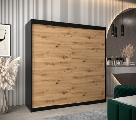 Šatní skříň Abi T0 s posuvnými dveřmi Barva korpusu: Černá, Rozměry: 200 cm, Dveře: Dub artisan