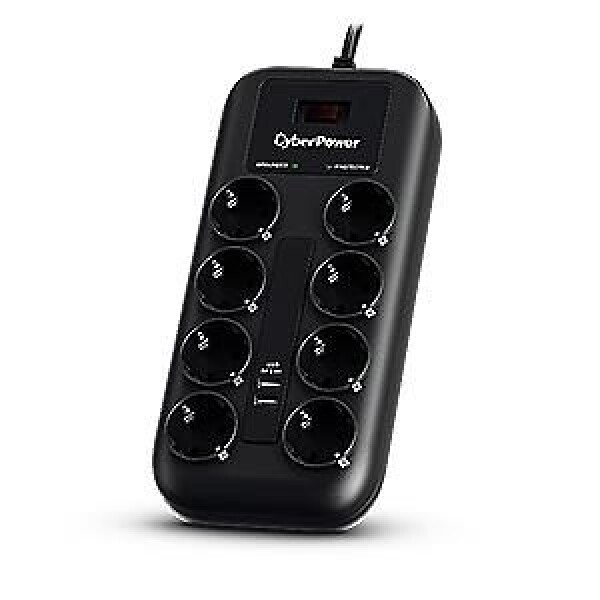 CyberPower P0820SUF0-DE černá / Přepěťová ochrana / 8 zásuvek / vypínač / 2x USB / 1.8 m (P0820SUF0-DE)