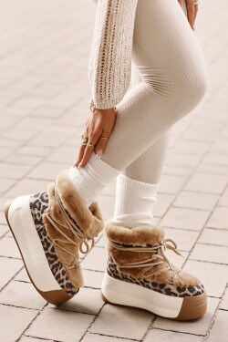 Kožené Dámské Sněhule Na Silné Podešvi S Kožešinou Panteřa Big Star OO274A207 Hnědé 41