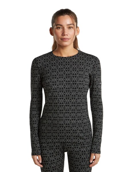 Dámské merino triko dlouhý rukáv ICEBREAKER Wmns Merino 260 Tech Vertex LS Crewe AlpGeo, Black/Snow/J velikost: XL