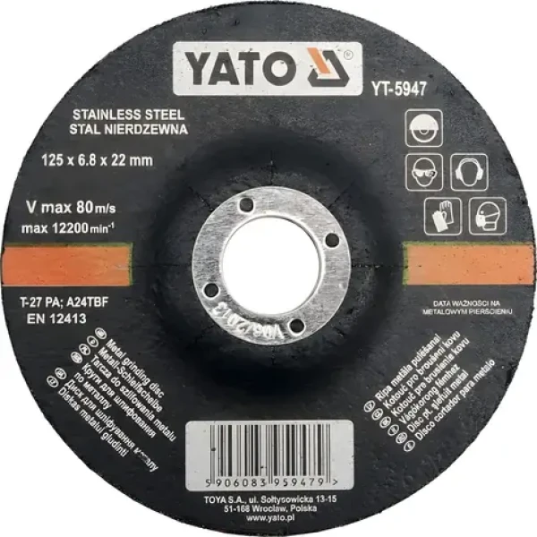 YATO Kotouč brusný na kov 125 x 22 x 6,8 mm vypouklý INOX / Brusný kotouč / Nerezová ocel / 6 ks