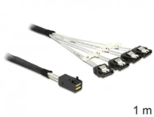 Delock Kabel Mini SAS HD x 4 SFF 8643 samec 4 x SATA 7 Pin samice / 1m (83393)