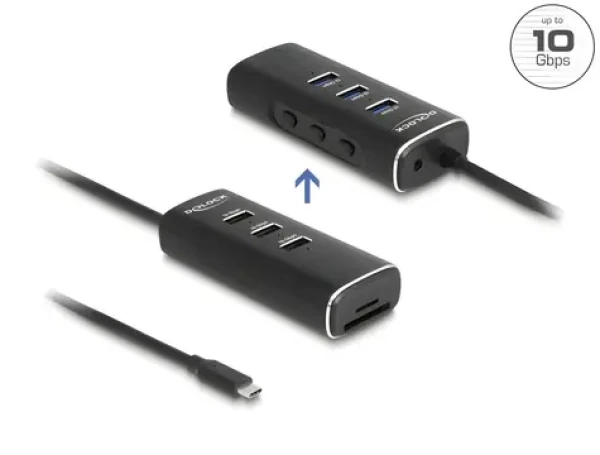 Delock USB Hub 10 Gbps s USB-C konektorem / USB hub / 3 porty / SD + microSD čtečka karet / kabel 60cm (64234)