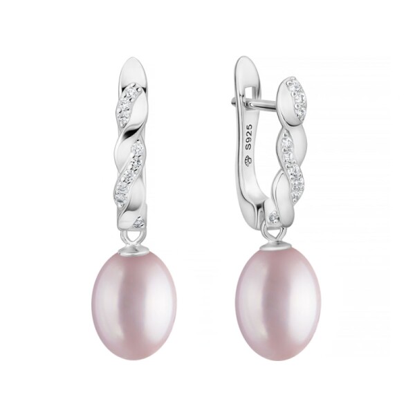 Náušnice s levandulovou perlou Gloria - stříbro 925/1000, Stříbrná Levandulová