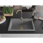 MEXEN/S - Elix granitový dřez 1-miska 700 x 500 mm, šedý, sifon zlatá 6526701005-71-G