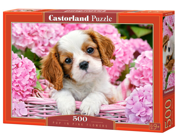 Puzzle Castorland 500 dílků - Štěňátko v růžových květinách