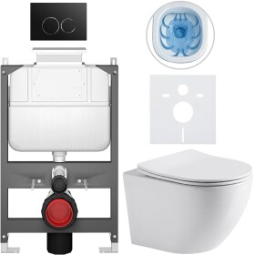 CERANO Kompletní WC set Basic/Cesso - bílá lesklá - WC tlačítko Dualo/Černá - ovládání shora - předstěnová instalace - 49x36 cm - 8050BD85930