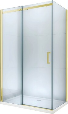 MEXEN/S - Omega sprchový kout 140 x 90, transparent, zlatá + vanička Flat 825-140-090-50-00-4010