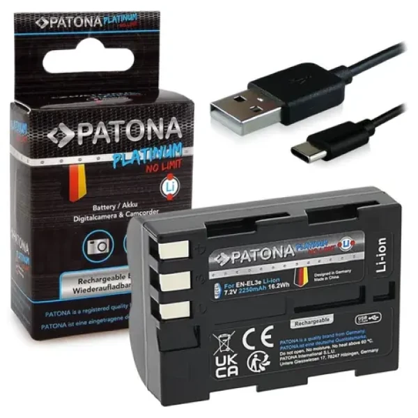 PATONA baterie pro foto Nikon EN-EL3E 2250mAh / Li-Ion / Platinum / USB-C nabíjení (PT1373)