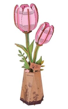 3D Dřevěná skládačka: Růžový tulipán