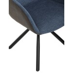 Židle jídelní, modrá látka a tmavě šedá látka v dekoru vintage kůže, černý kov, otočná P90°+ L90° s vratným mechanismem