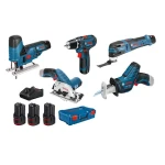 BOSCH 0615A0017C / Sada Aku nářadí: GSR 12V-15 + GST 12V-70 + GOP 12V-28 + GKS 12V-26 + GSA 12V-14 / 3x3.0 Ah+GAL 12V-20 (0615A0017C)